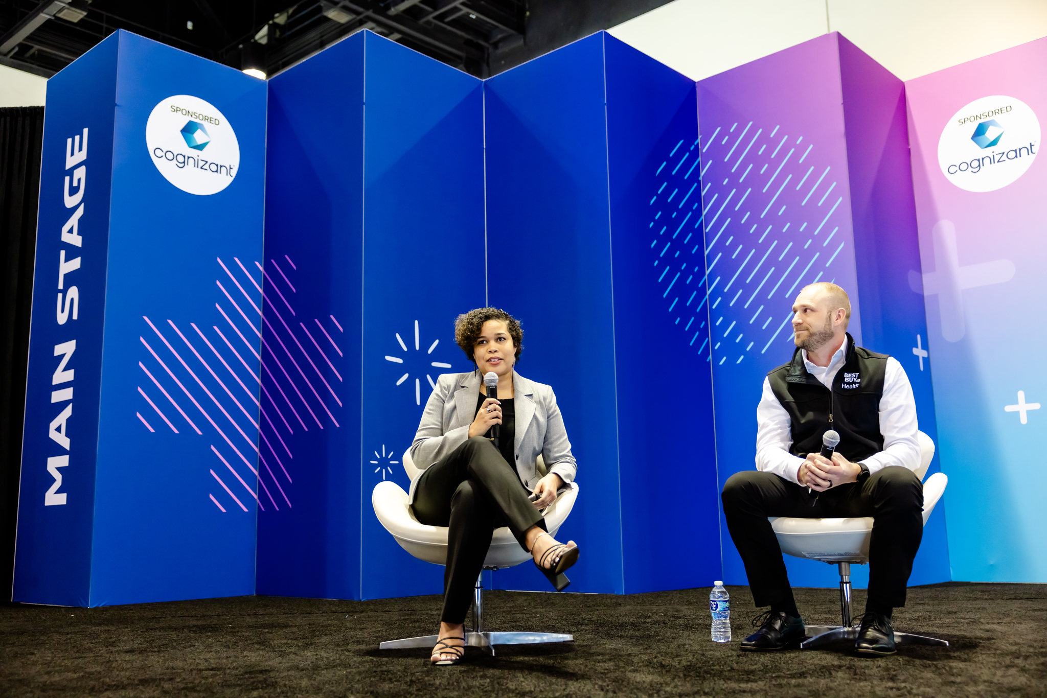 Thought leader addressing attendees at the HIMSS25 Main Stage about healthcare innovation.